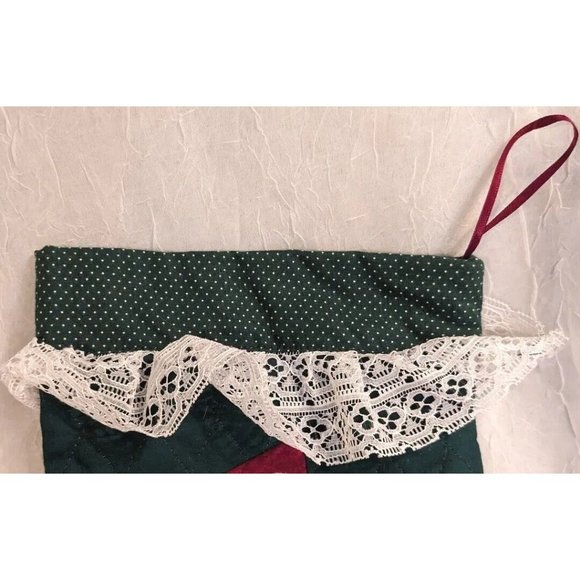 2 Angels Christmas Stocking Quilted Applique Folk Art Primitive Lace Naive Pair - Picture 8 of 16